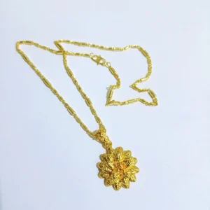 kalung titanium wanita gold rantai bambu liontin bunga teratai tumpuk tahan lama alin vip klw126