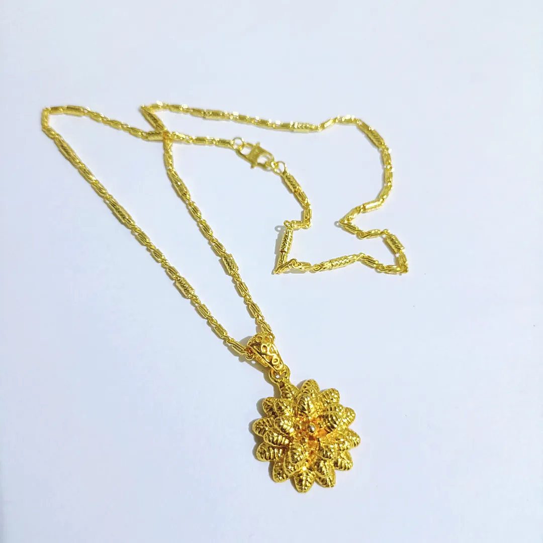 kalung titanium wanita gold rantai bambu liontin bunga teratai tumpuk tahan lama alin vip klw126